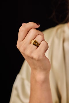 1970s 18kt Gold Asymmetrical Tiger's Eye Fashion Ring, French Hallmark