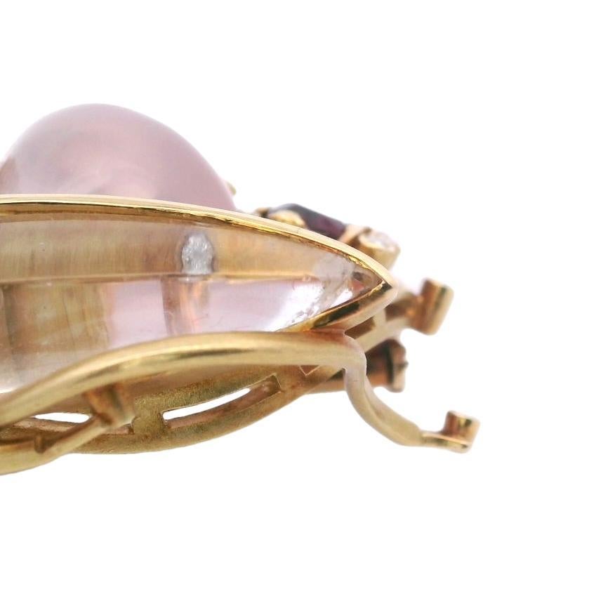 1970 Or 18kt Broche Abeille Pendentif Diamant Rubis Opale Cristal de roche Tourmaline en vente 1