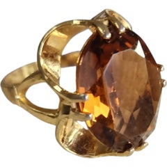 1970s 18KT HGE Oval Citrine Glass Gold Tone Cocktail Ring