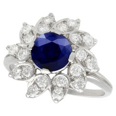 1970s 1.94 Carat Sapphire and Diamond Platinum Cocktail Ring