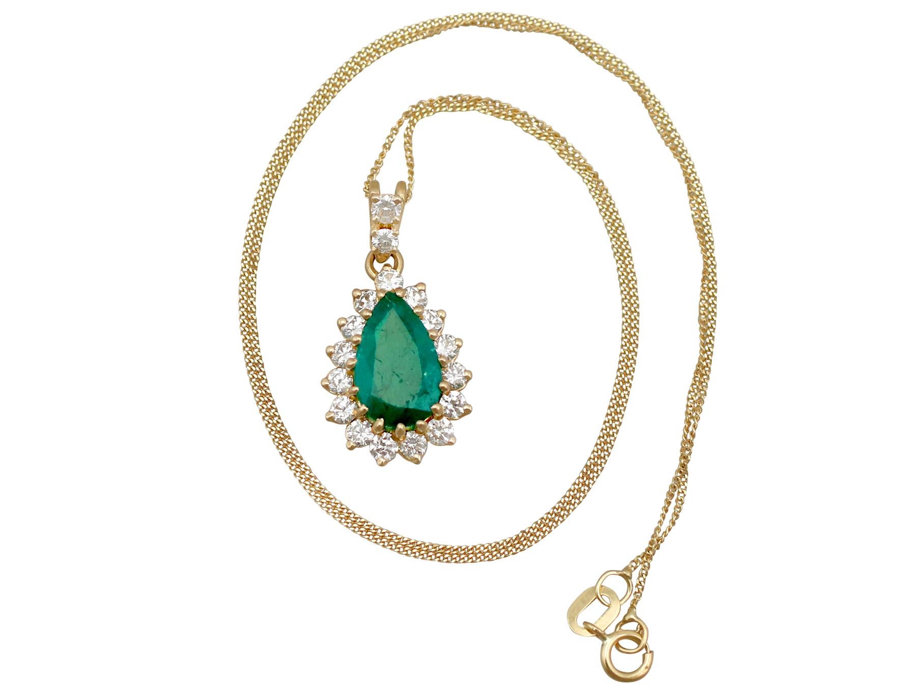 An impressive vintage 1.98 carat emerald and 0.68 carat diamond, 18 karat yellow gold pendant and chain; part of our diverse emerald jewellery and estate jewelry collections.

This fine and impressive vintage emerald and diamond pendant has been