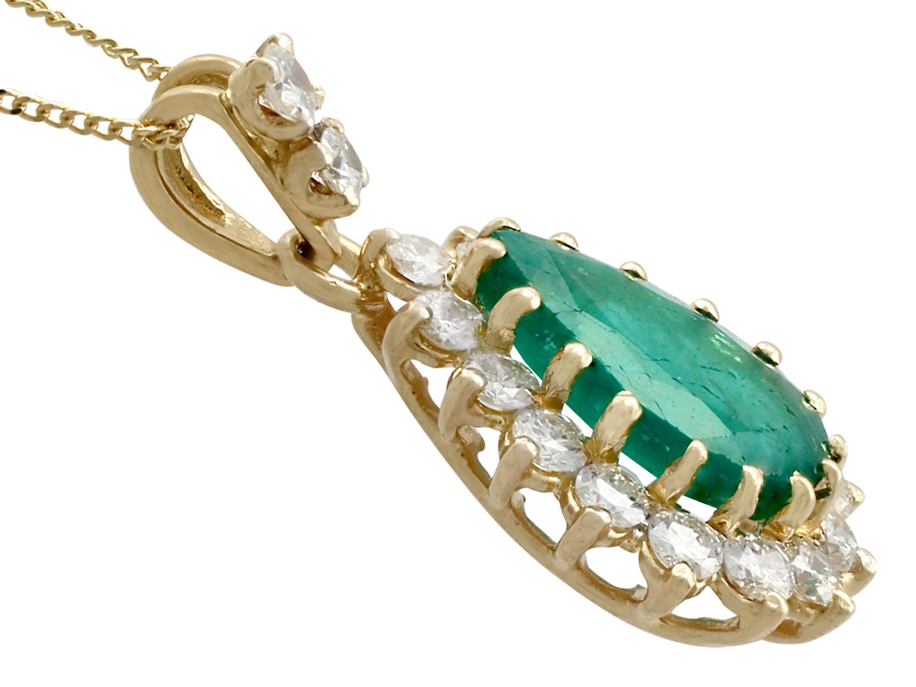Women's or Men's 1970s 1.98 Carat Emerald and Diamond Yellow Gold Pendant