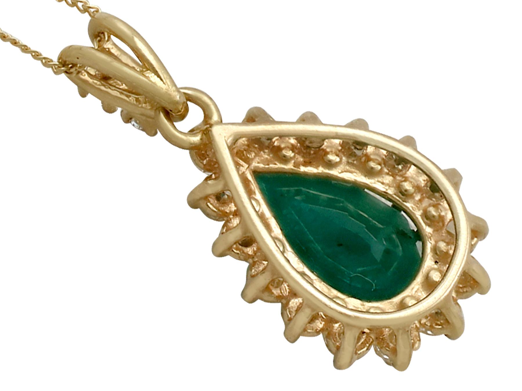 1970s 1.98 Carat Emerald and Diamond Yellow Gold Pendant 1