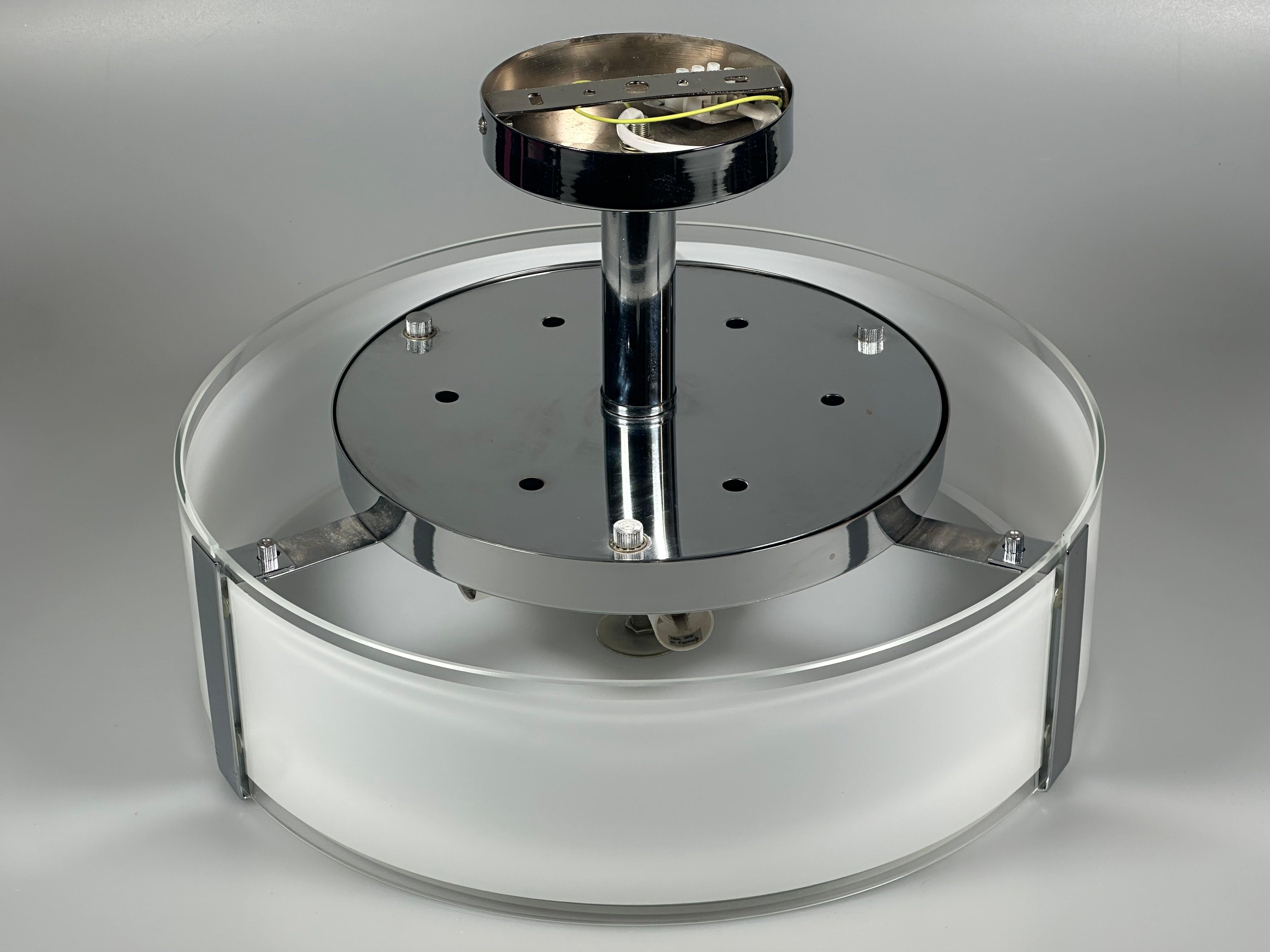 Lámpara de techo de los años 70 y 80 de Honsel Leuchten Alemania en cristal y cromo en venta 5