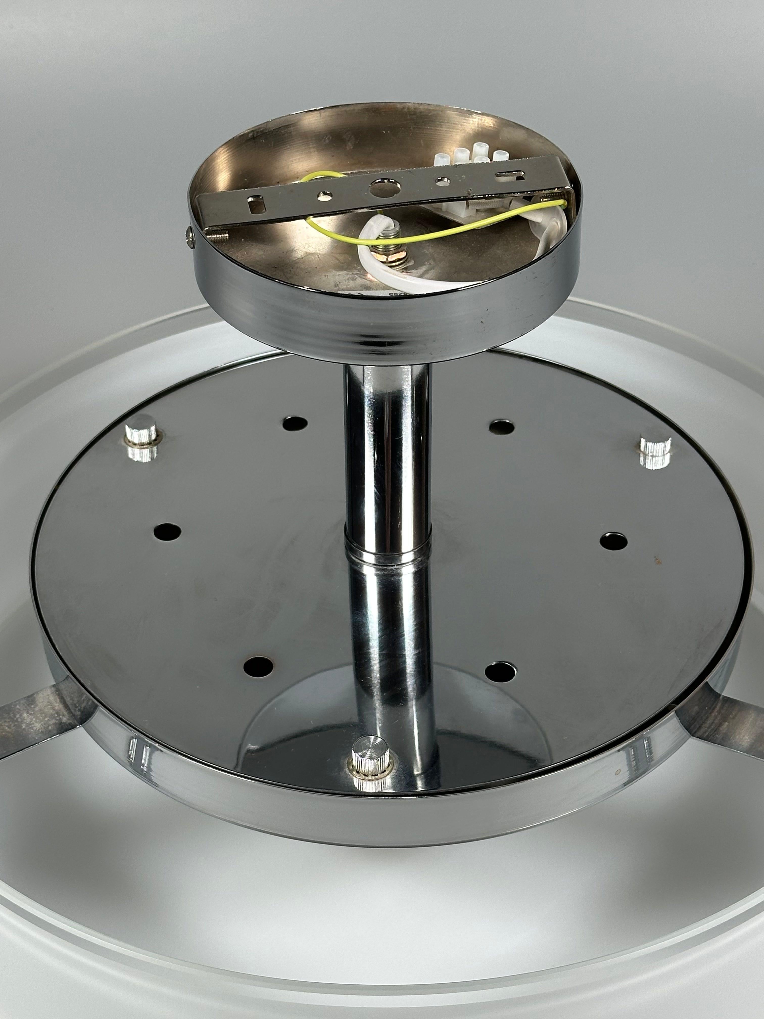 Lámpara de techo de los años 70 y 80 de Honsel Leuchten Alemania en cristal y cromo en venta 6