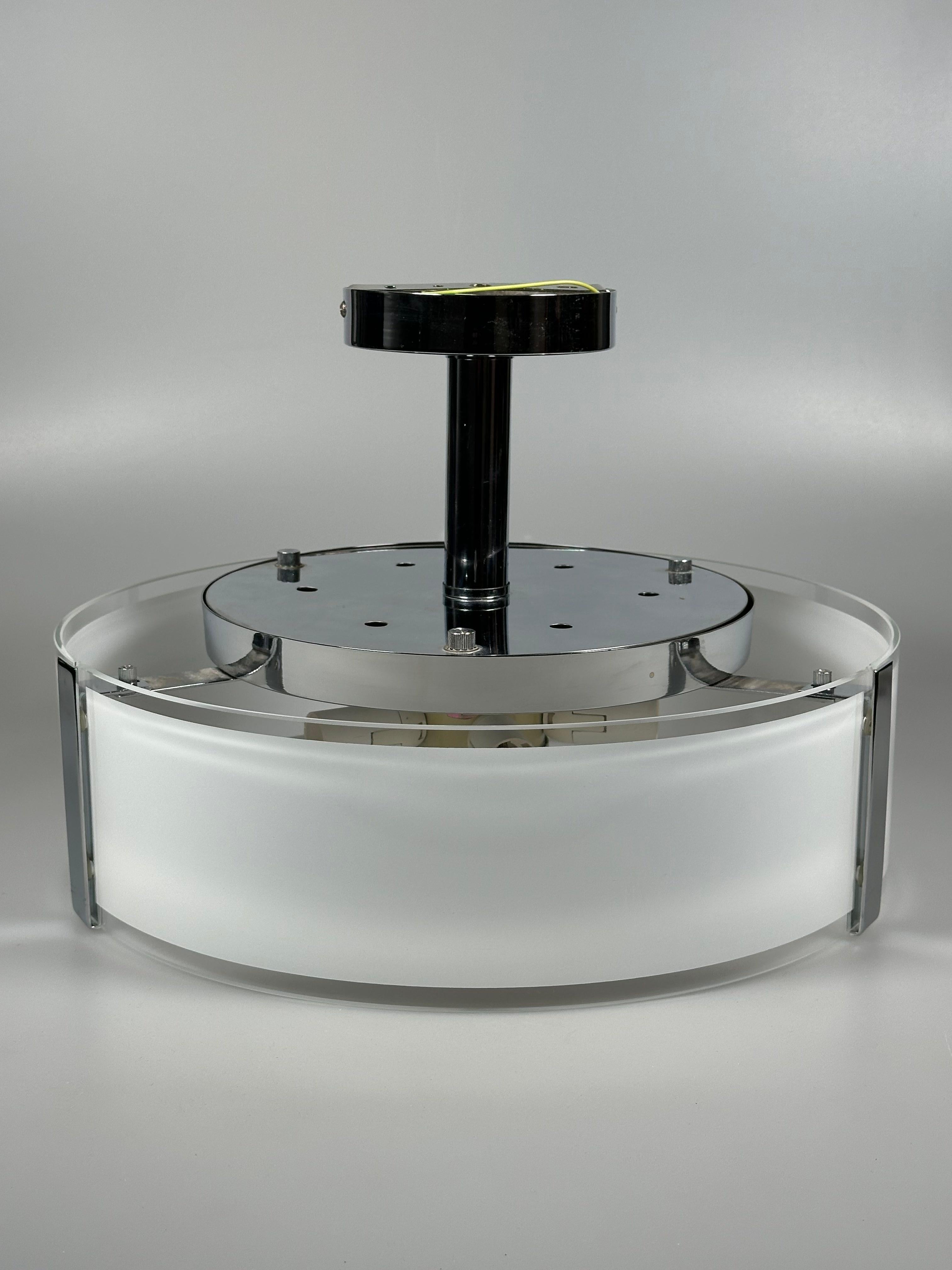 Lámpara de techo de los años 70 y 80 de Honsel Leuchten Alemania en cristal y cromo en venta 7