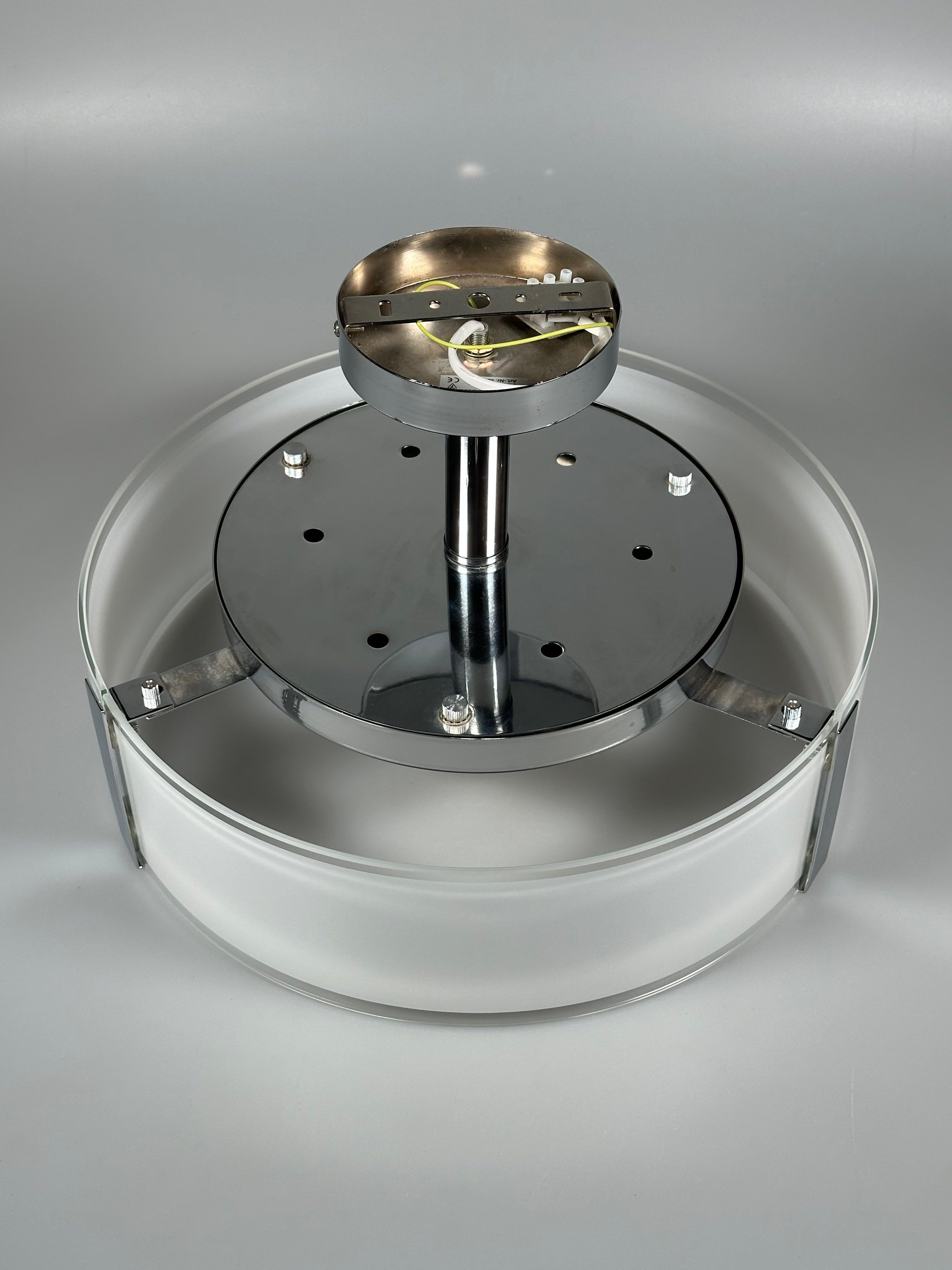 Lámpara de techo de los años 70 y 80 de Honsel Leuchten Alemania en cristal y cromo en venta 8