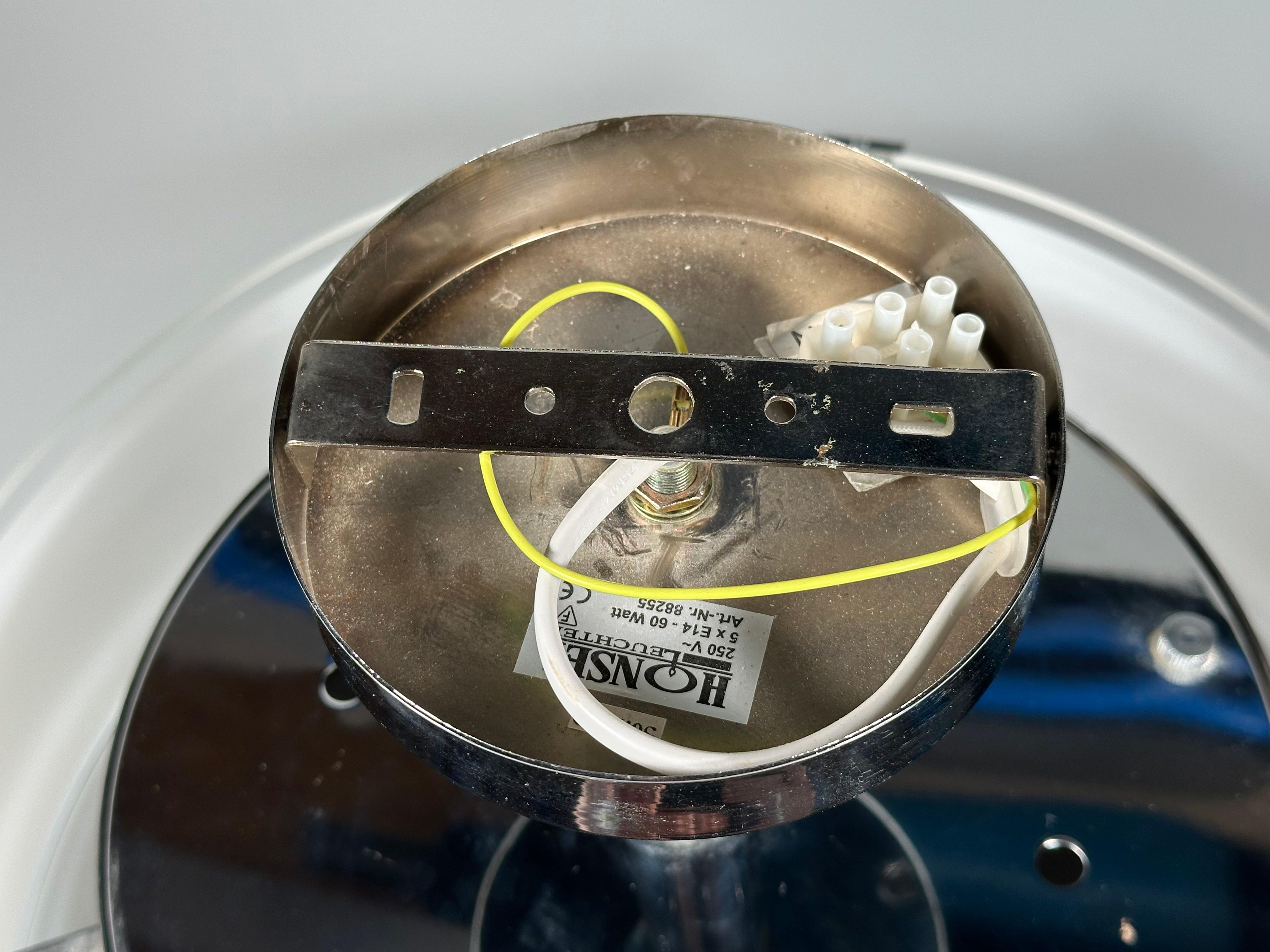 Lámpara de techo de los años 70 y 80 de Honsel Leuchten Alemania en cristal y cromo en venta 9