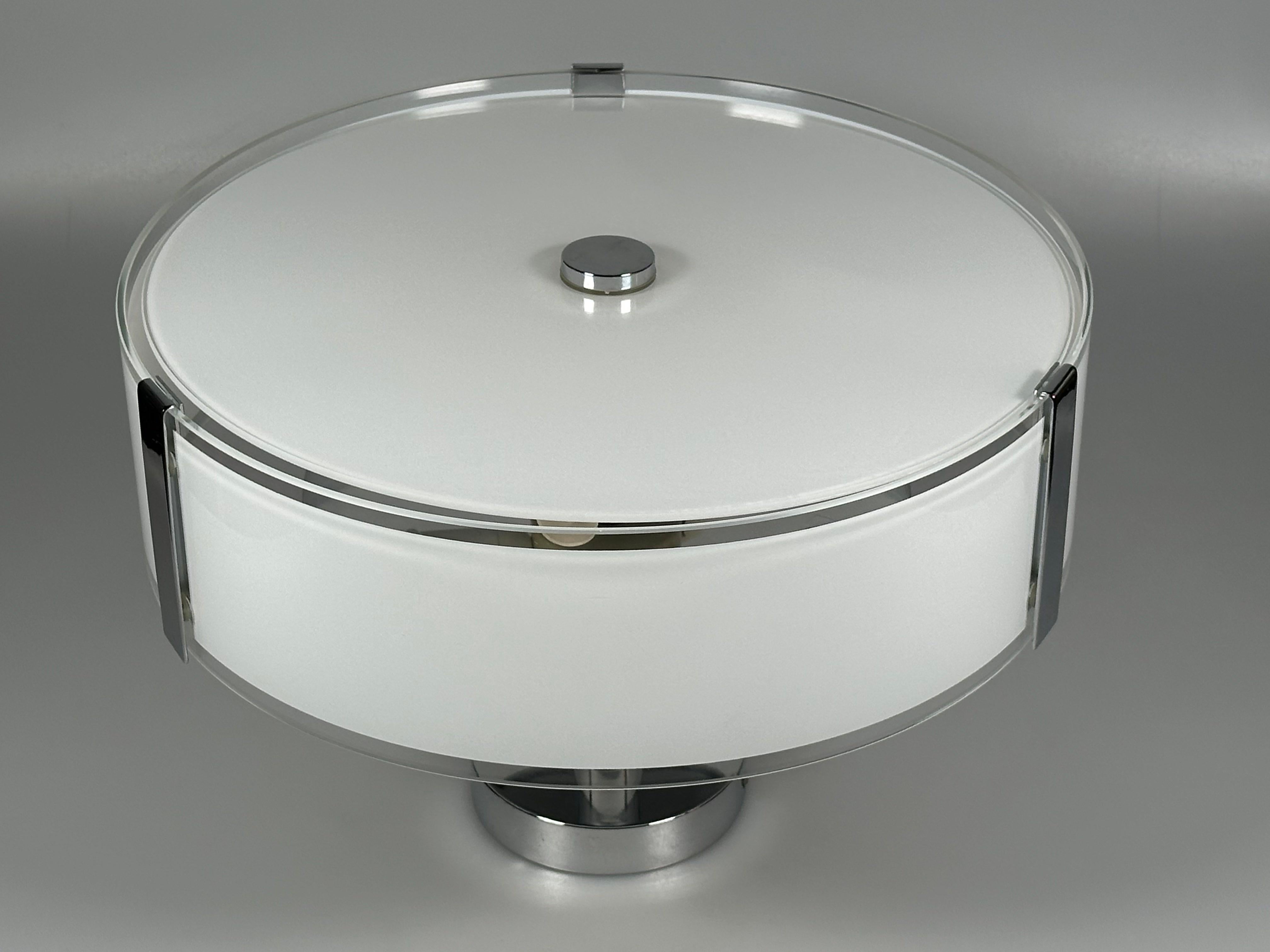 Lámpara de techo de los años 70 y 80 de Honsel Leuchten Alemania en cristal y cromo en Bueno estado para la venta en Neuenkirchen, NI