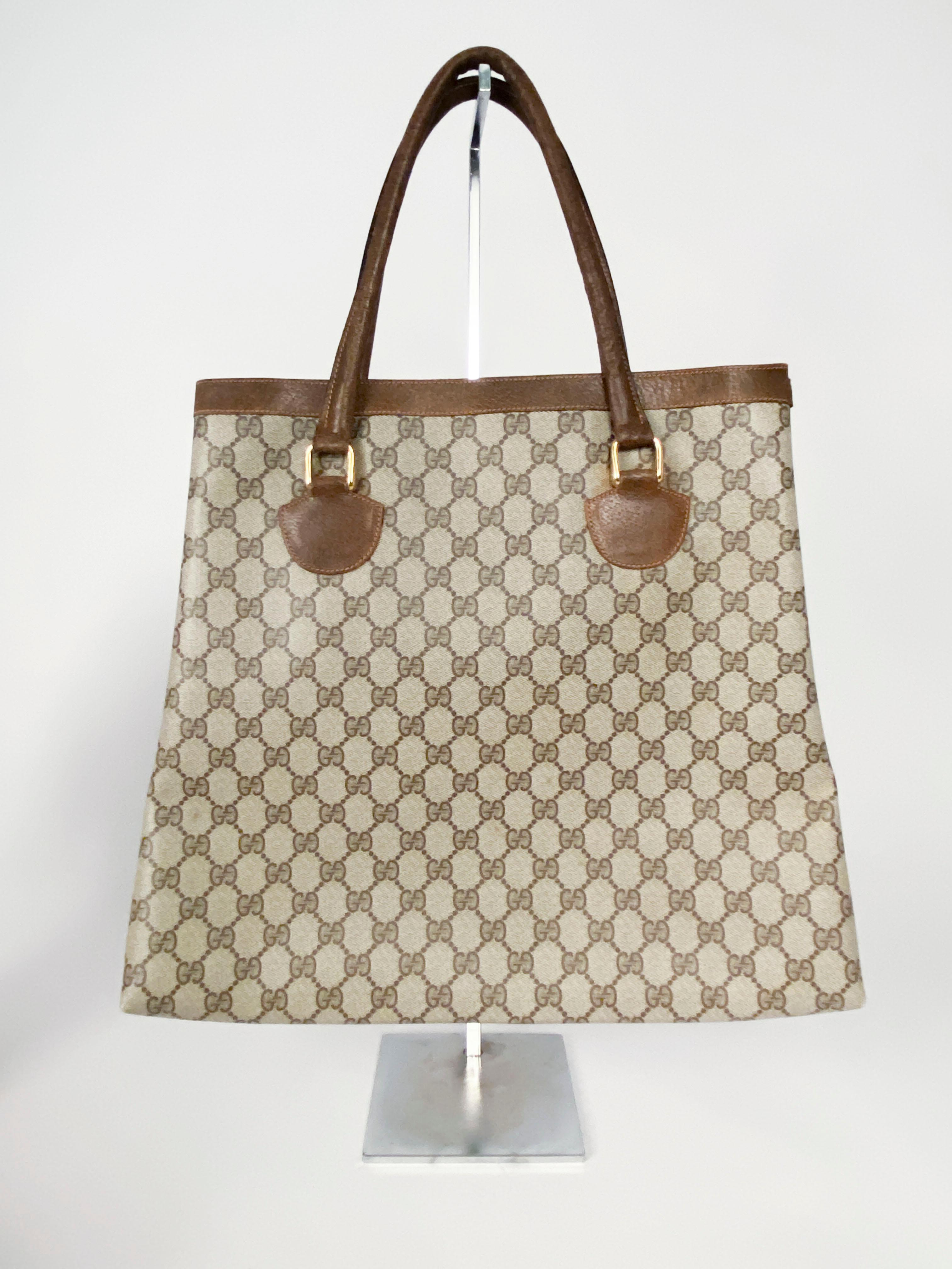 Brown 1970s/1980s Gucci Coated Canvas Tote Bag