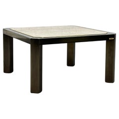 1970s-1980s Hollywood Regency Style Travertine and Metal Square Coffee Table