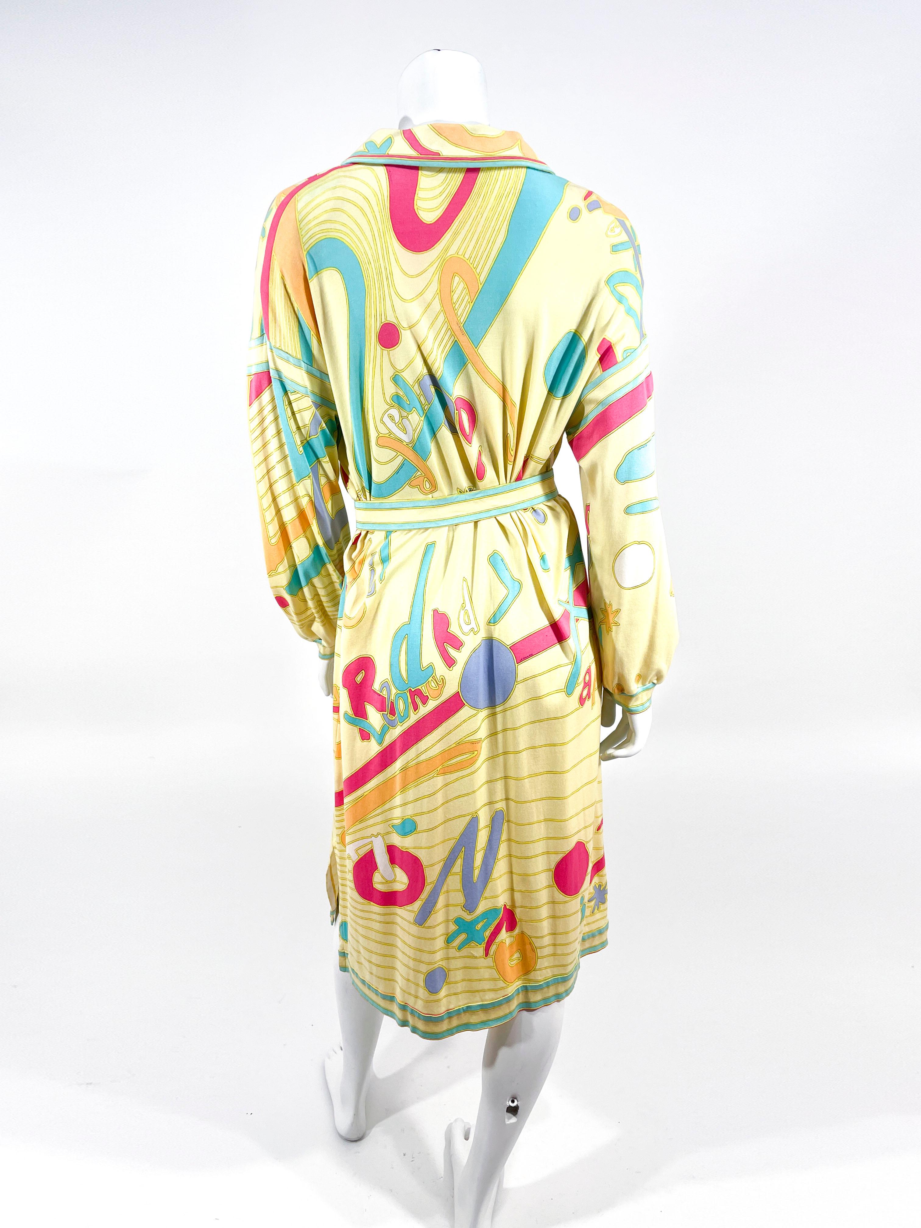 1970s/1980s Leonard Pastel Typography Abstract Printed Dress For Sale 1