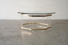1970s–1980s Lucite Coffee Table Gold Accents Attributed to Charles Hollis Jones