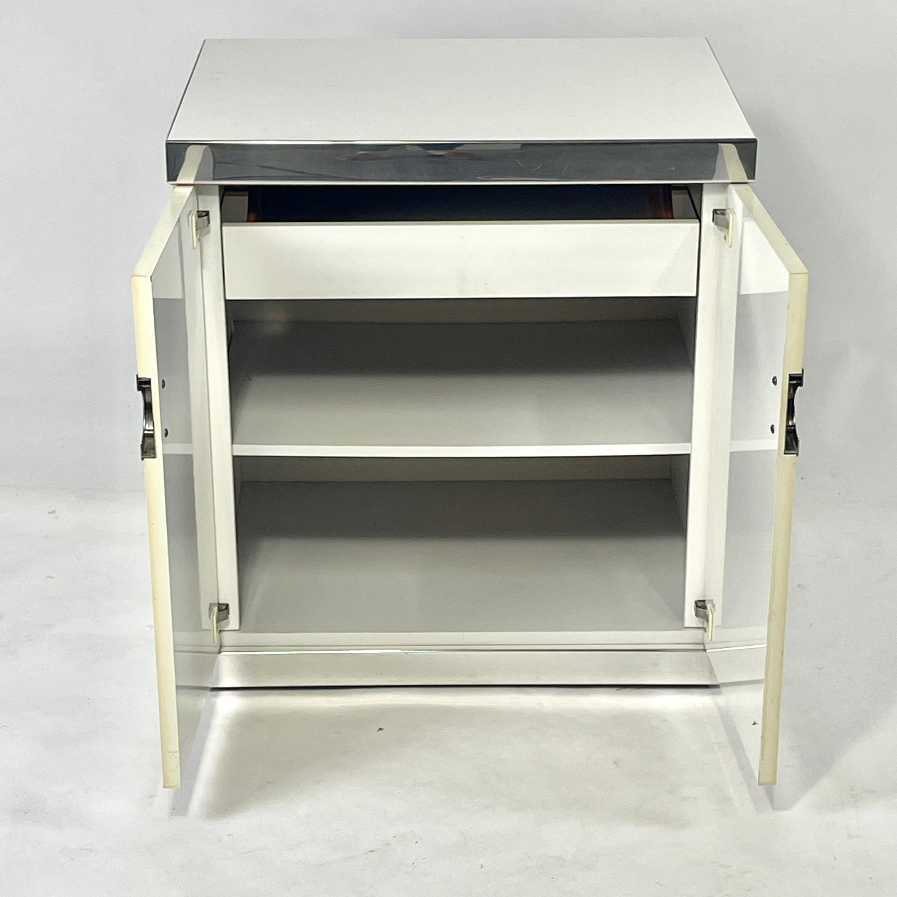 1970s / 1980s Postmodern Deco twist Pierre Cardin Nightsatnds in White & Chrome For Sale 6