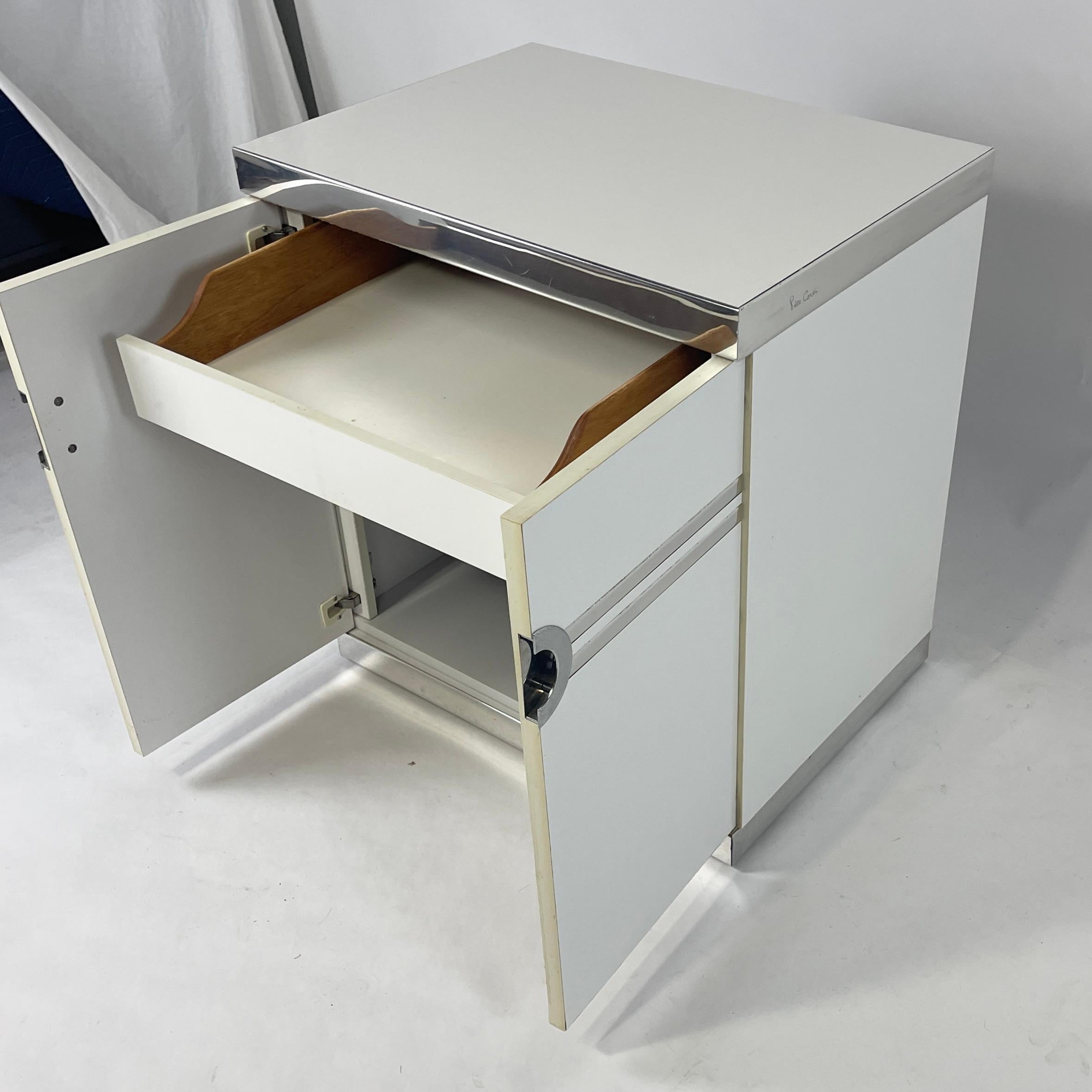 1970s / 1980s Postmodern Deco twist Pierre Cardin Nightsatnds in White & Chrome For Sale 8