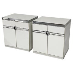 1970s / 1980s Postmodern Deco twist Pierre Cardin Nightsatnds in White & Chrome
