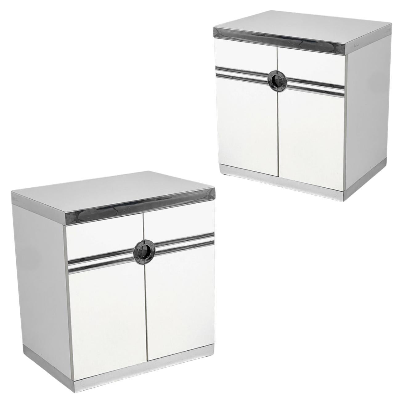 Post-Modern 1970s / 1980s Postmodern Deco twist Pierre Cardin Nightsatnds in White & Chrome For Sale