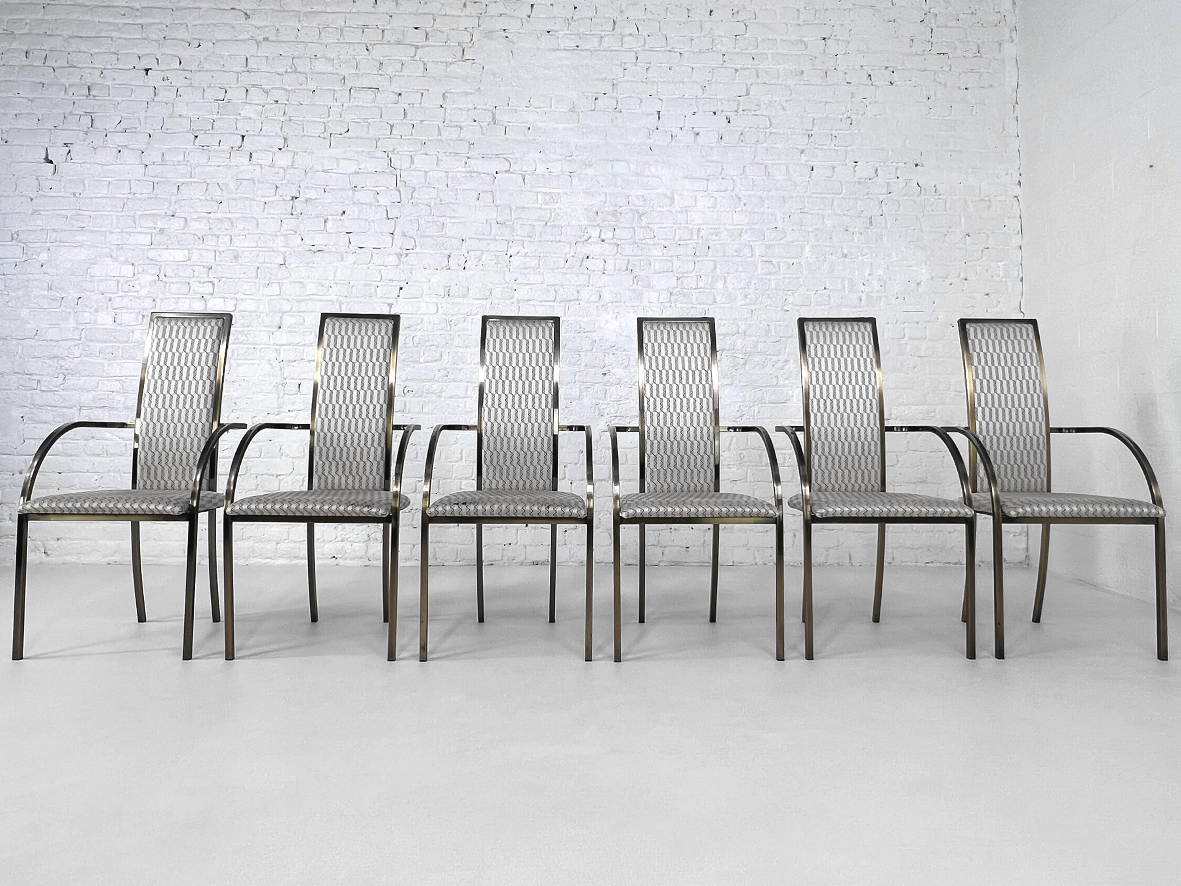 Set aus sechs Esszimmerstühlen aus Metall und Stoff im BelgoChrome-Design aus den 1970er bis 1980er Jahren (Hollywood Regency) im Angebot