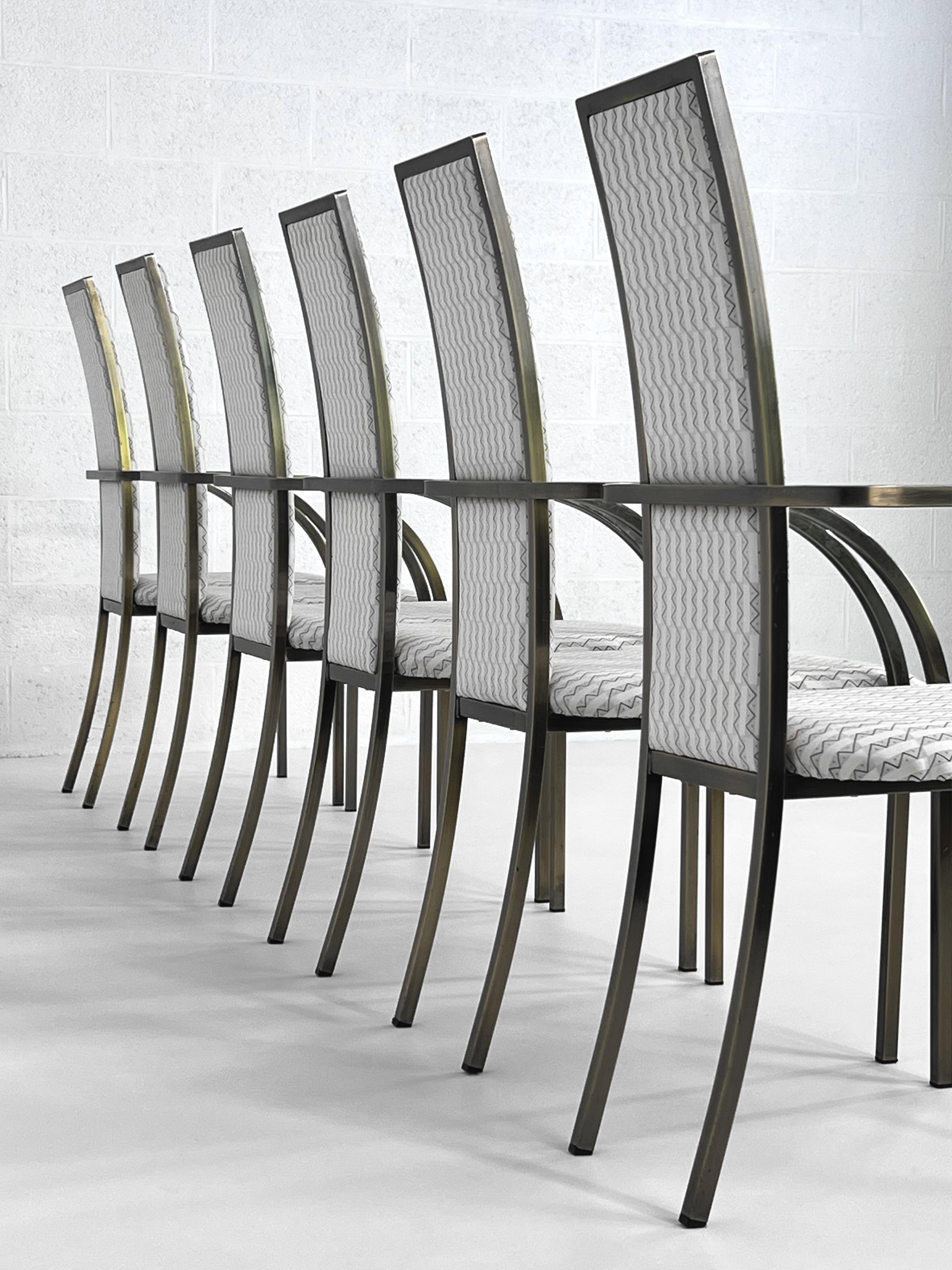 Set aus sechs Esszimmerstühlen aus Metall und Stoff im BelgoChrome-Design aus den 1970er bis 1980er Jahren im Zustand „Gut“ im Angebot in Tourcoing, FR