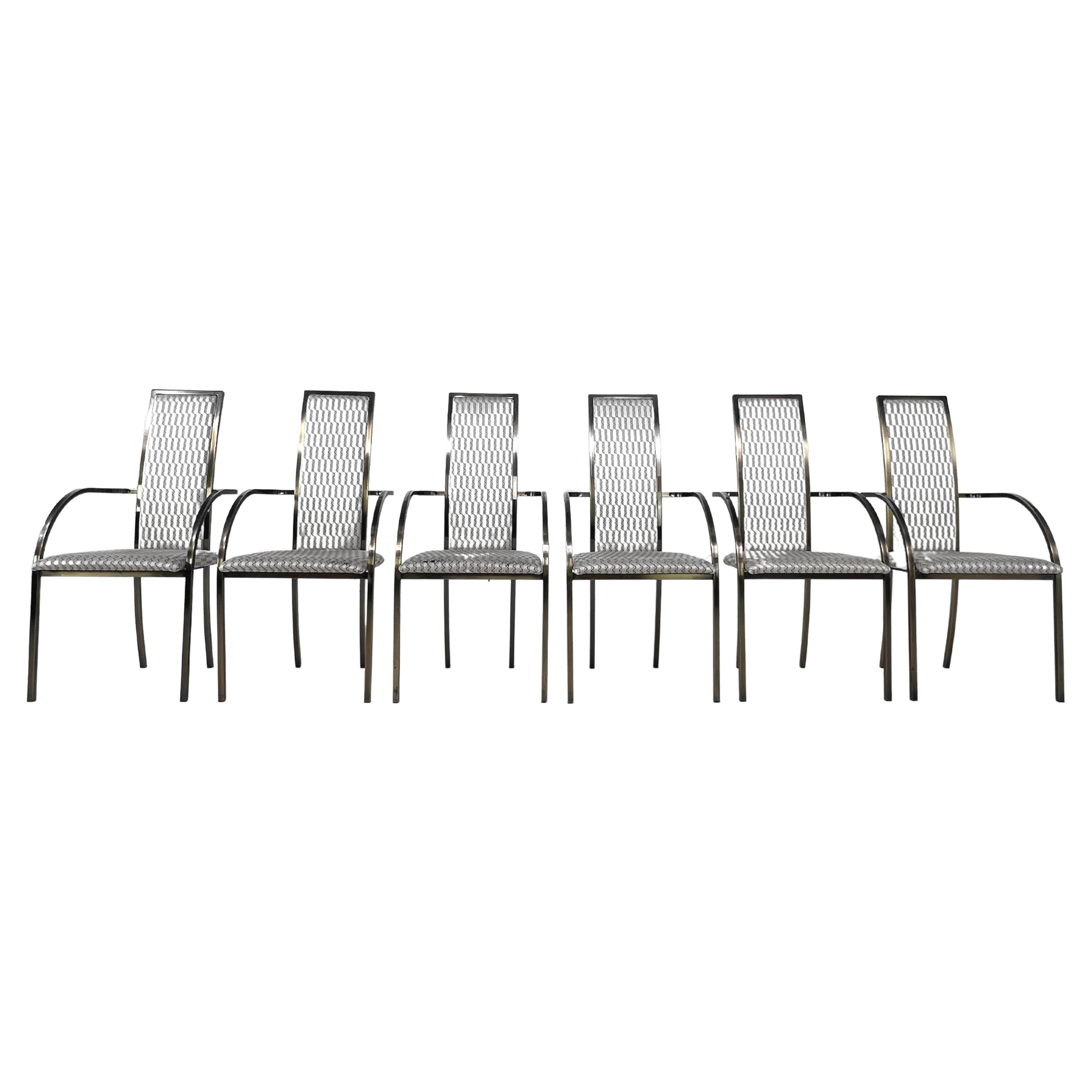 Ensemble de six chaises de salle à manger BelgoChrome en métal et tissu des années 1970 - 1980