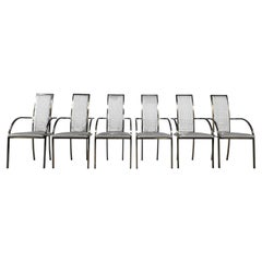 Vintage 1970s - 1980s BelgoChrome Design Set of Six Metal and Fabric Dining Chairs