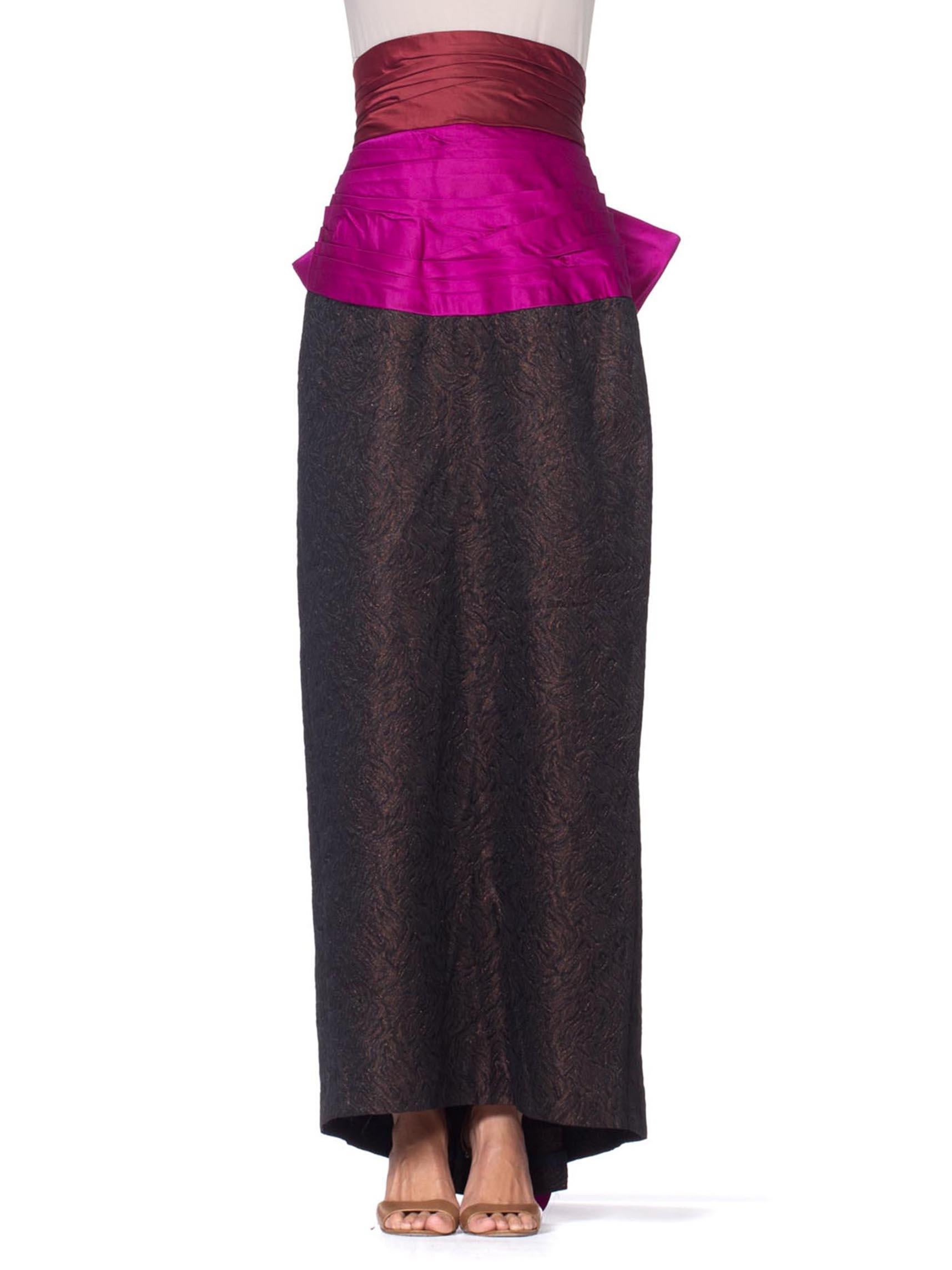 Pink 1980S YVES SAINT LAURENT Black Silk Jacquard YSL Metallic High-Waisted Skirt Wi For Sale