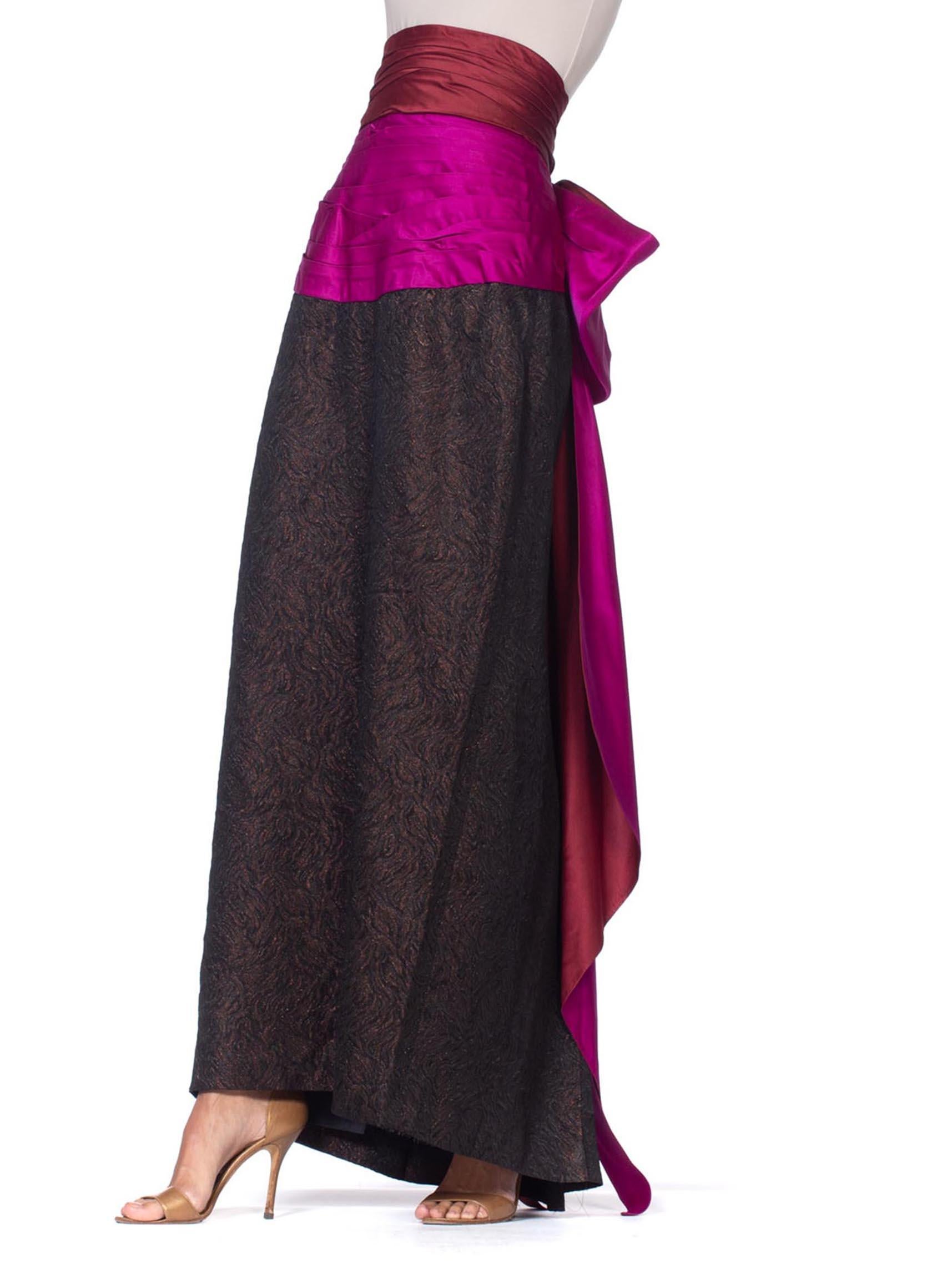 1980S YVES SAINT LAURENT Black Silk Jacquard YSL Metallic High-Waisted Skirt Wi For Sale 1