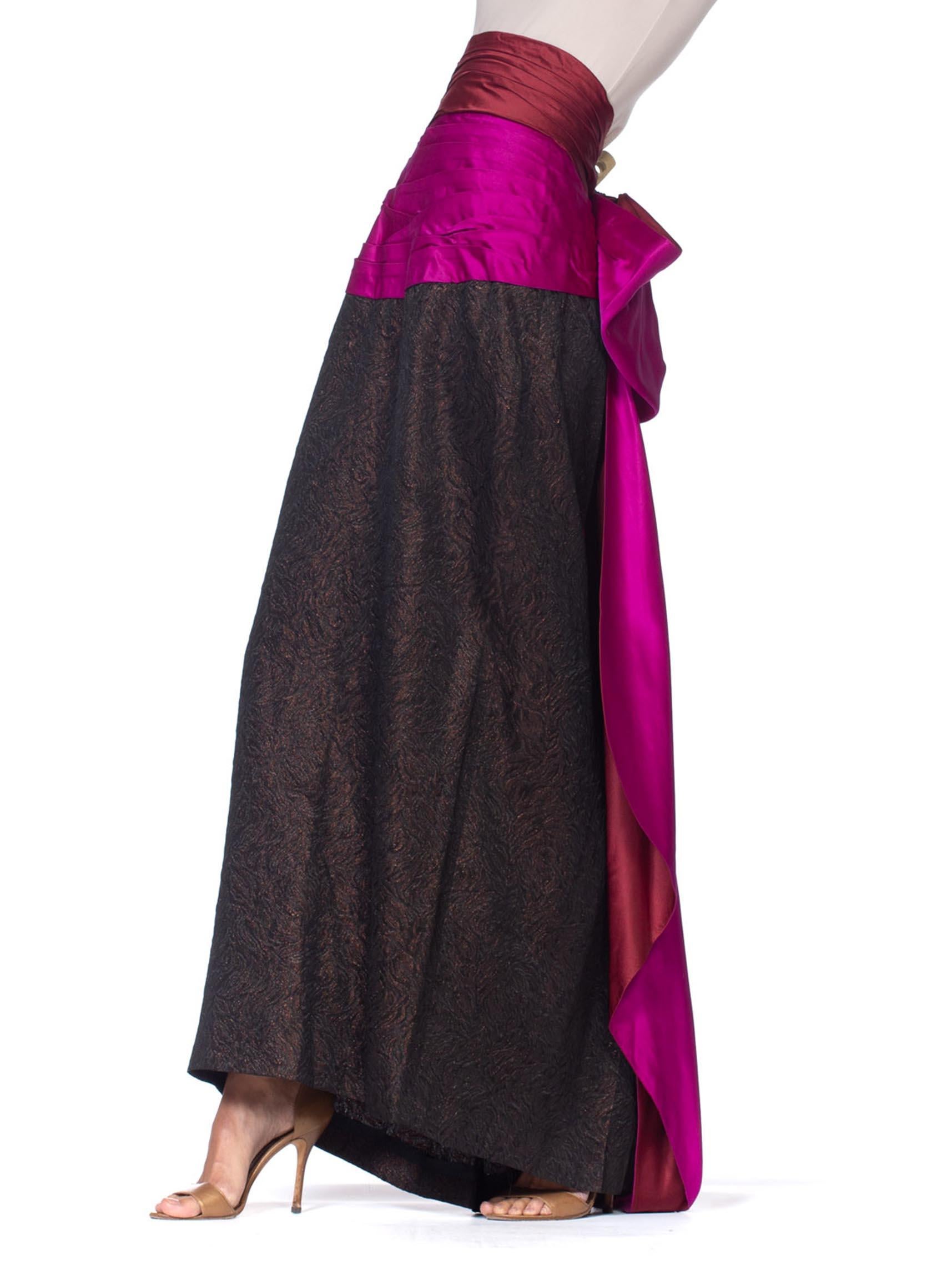 1980S YVES SAINT LAURENT Black Silk Jacquard YSL Metallic High-Waisted Skirt Wi For Sale 2