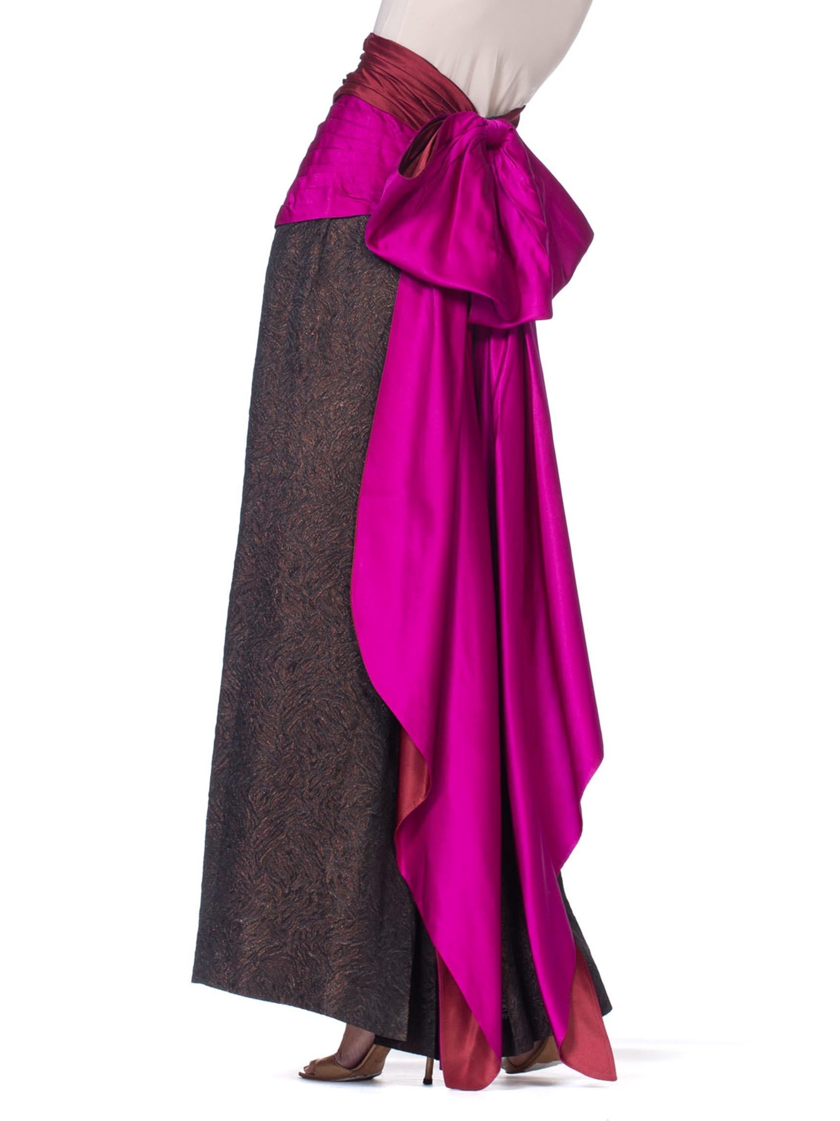 1980S YVES SAINT LAURENT Black Silk Jacquard YSL Metallic High-Waisted Skirt Wi For Sale 3