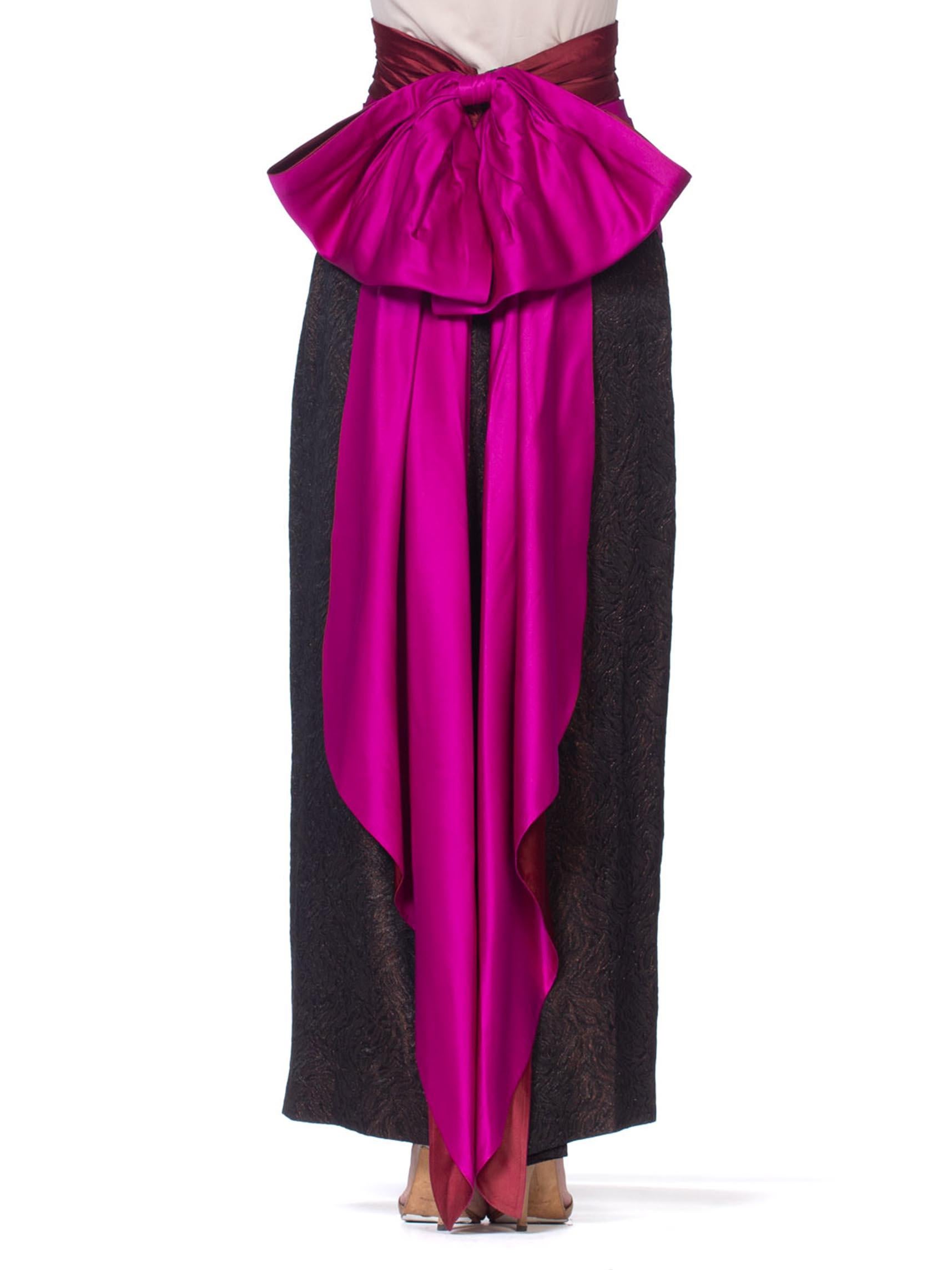 1980S YVES SAINT LAURENT Black Silk Jacquard YSL Metallic High-Waisted Skirt Wi For Sale 4