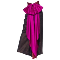 1980S YVES SAINT LAURENT Black Silk Jacquard YSL Metallic High-Waisted Skirt Wi