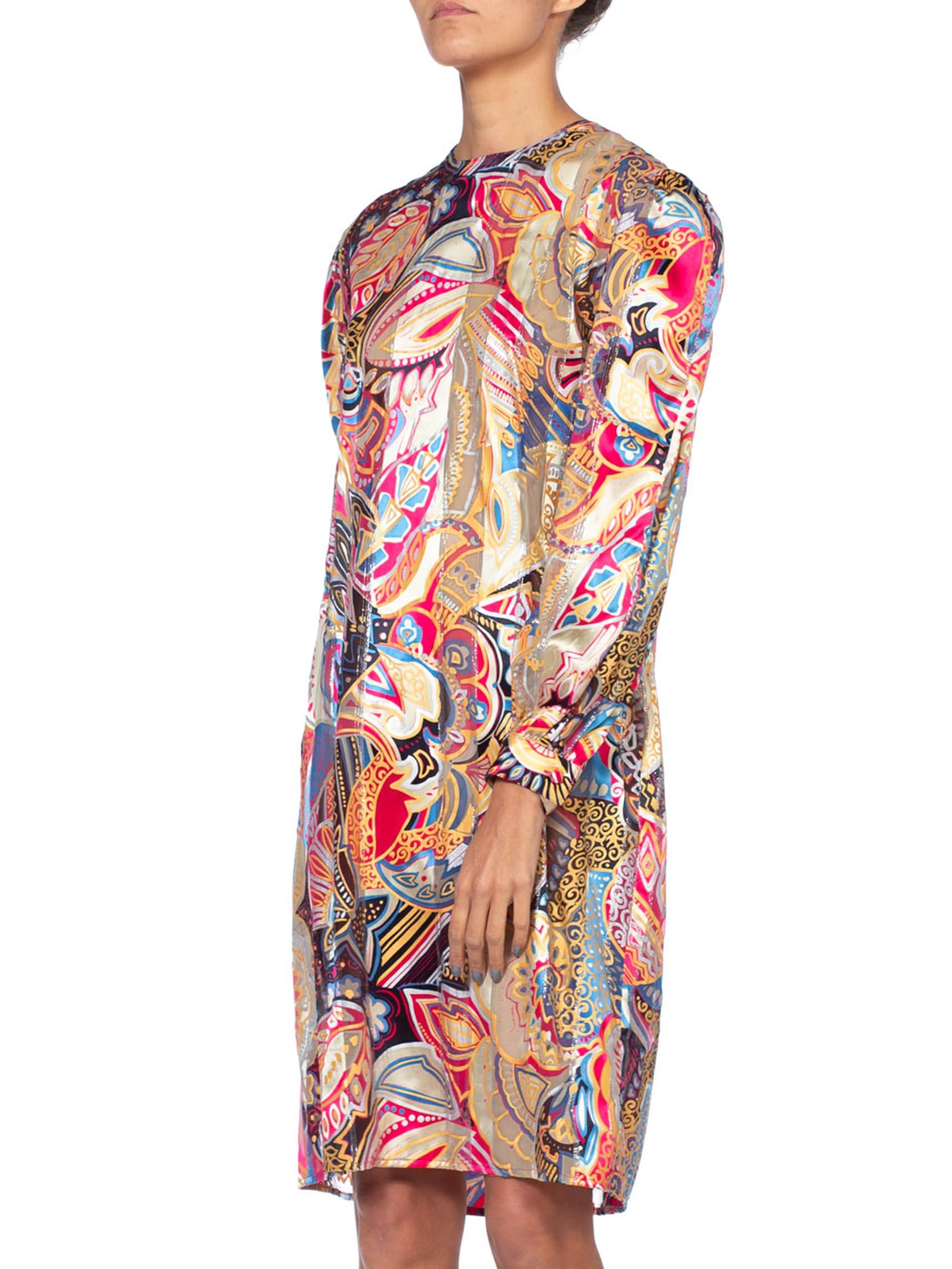 1980S Psychedelic Silk Lurex Chiffon Stripe Sheer Long Sleeve Oversized Dress In Excellent Condition In New York, NY