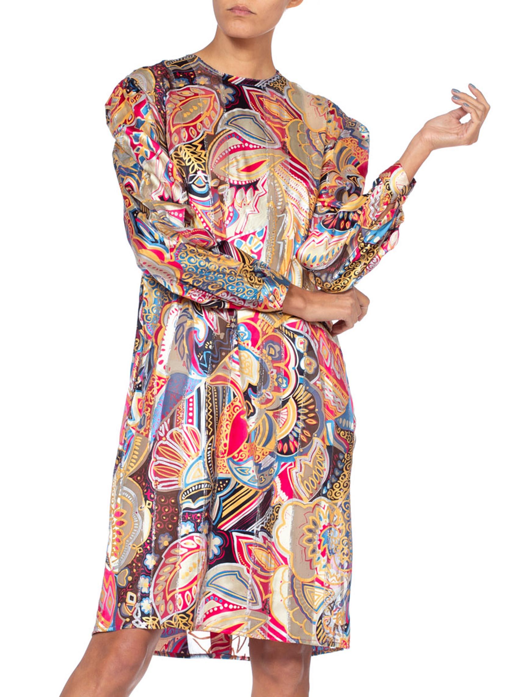 1980S Psychedelic Silk Lurex Chiffon Stripe Sheer Long Sleeve Oversized Dress 2