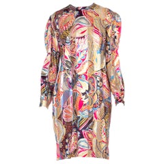 1980S Psychedelic Silk Lurex Chiffon Stripe Sheer Long Sleeve Oversized Dress
