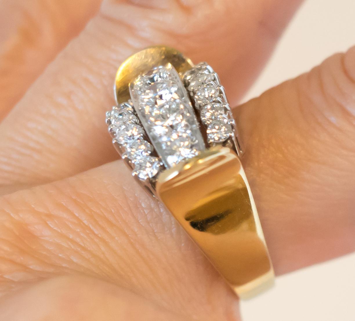 1970s 2 Carat Total Diamond and 18 Karat Gold Two-Tone Cluster Ring 5
