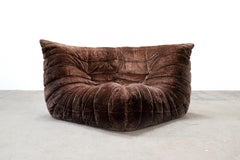 Canapé 2 pièces Togo des années 1970 par Ducaroy pour Ligne Roset, velours chocolat, France