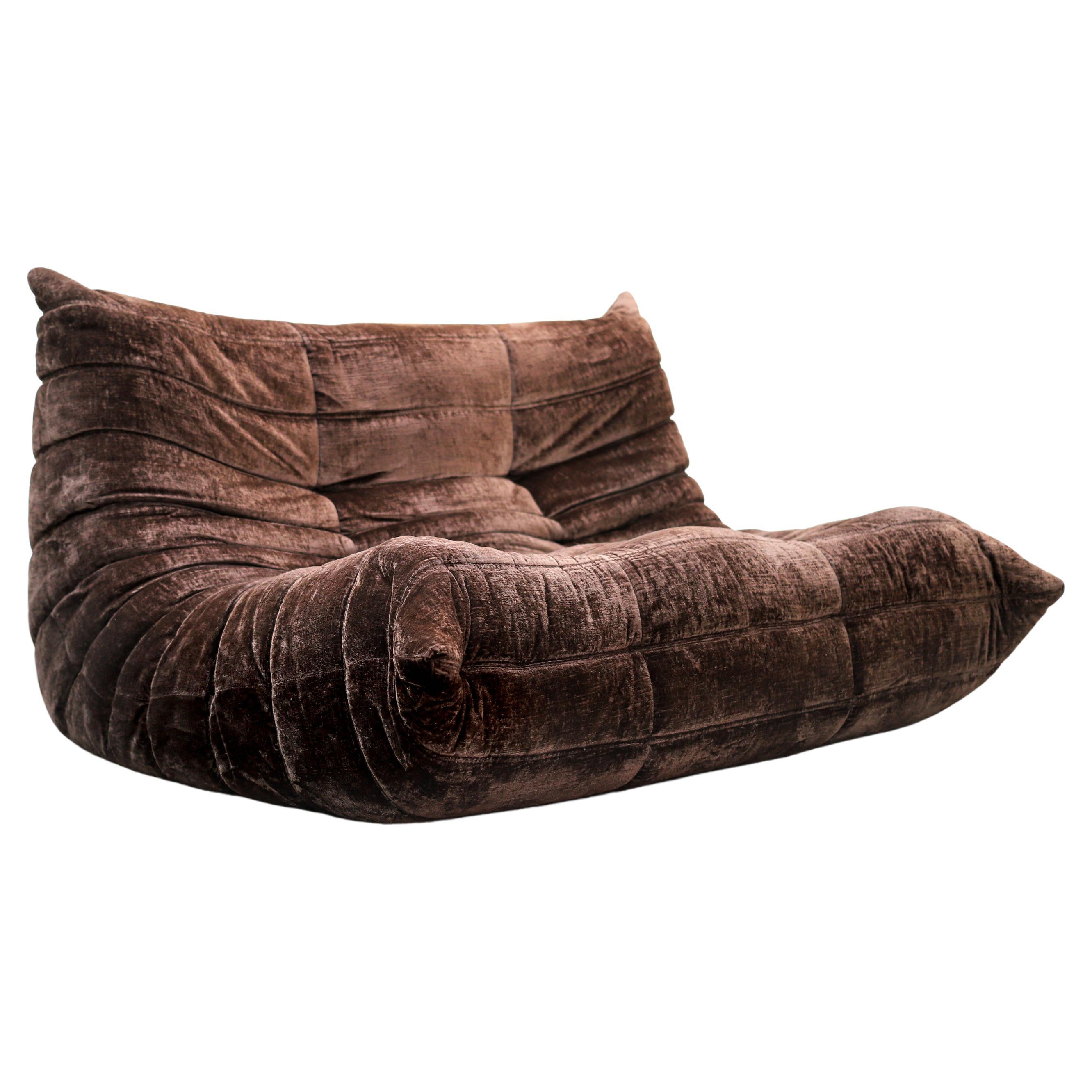 1970s 2-Piece Togo Sofa Set by Ducaroy for Ligne Roset, Chocolate Velvet, France