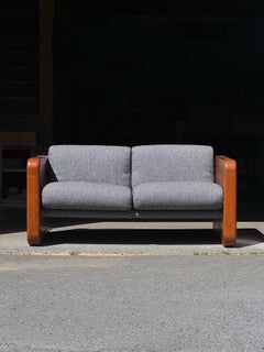 1970s 2-Seater Sling Sofa in solid teak and tweed upholstery