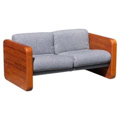 1970s 2-Seater Sling Sofa in solid teak and tweed upholstery