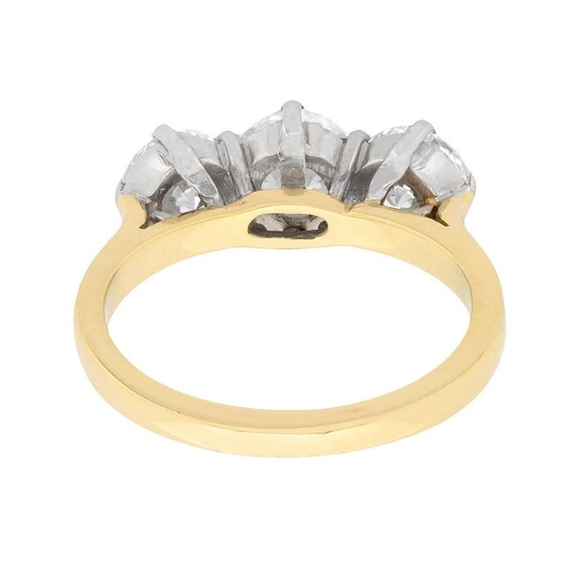 Women's or Men's 1970s 2.25 Carat Three-Stone Diamond Engagement Ring