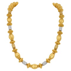 1970s 22k Yellow Gold Yellow & White Diamond Rondel Necklace