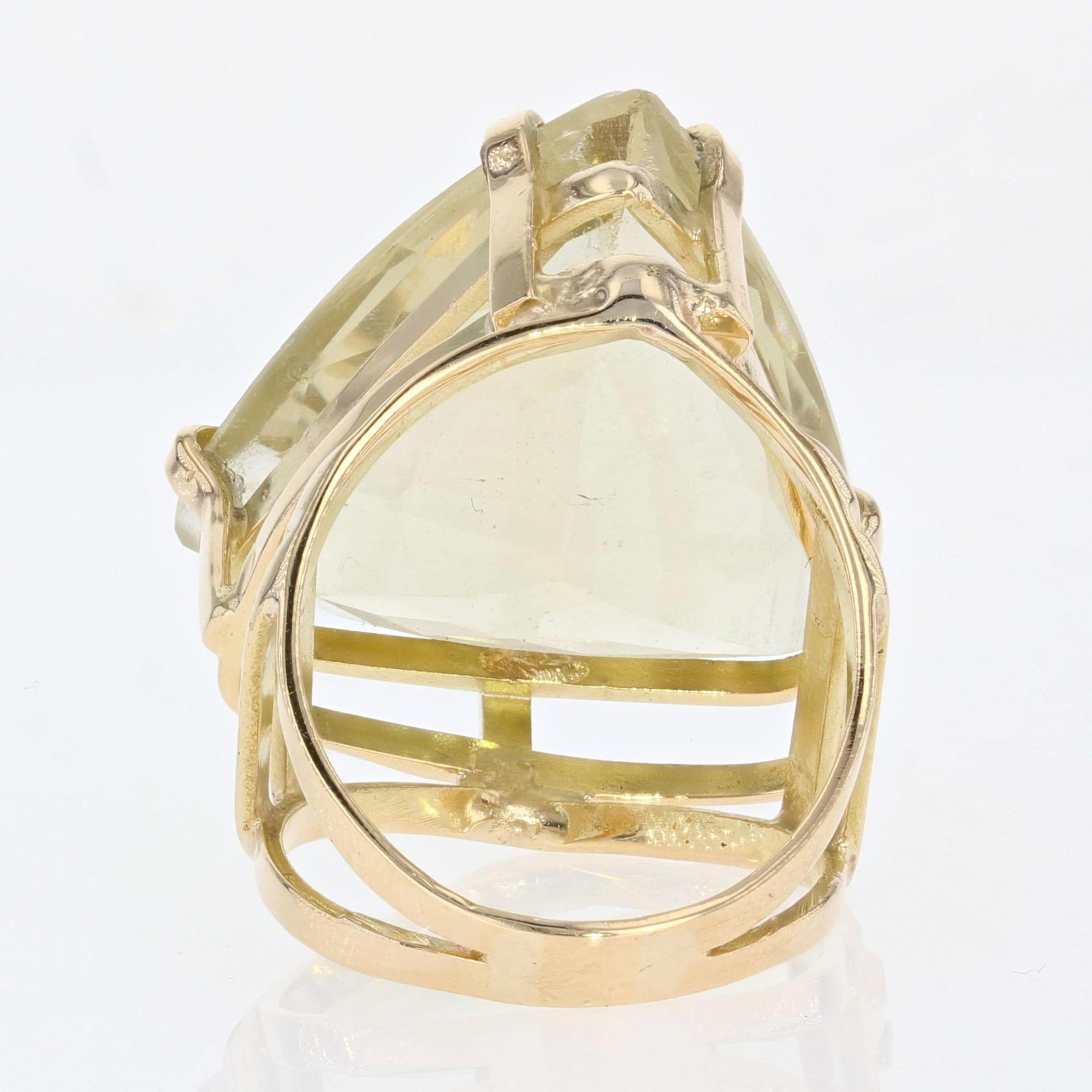 1970s 23 Carat Quartz Lemon 18 Karat Yellow Gold Setting Cocktail Ring For Sale 7