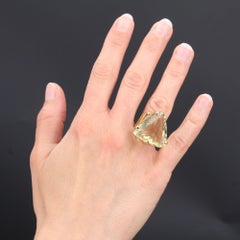 Anello da cocktail in oro giallo 18 carati con quarzo e limone del 1970