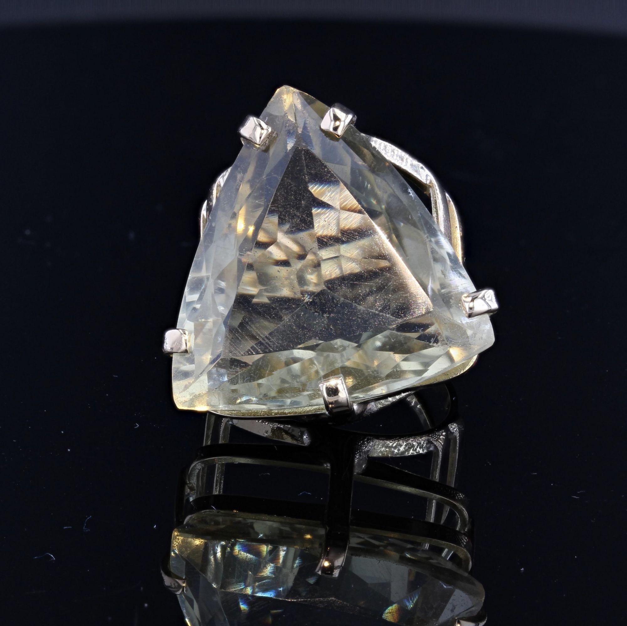 1970s 23 Carat Quartz Lemon 18 Karat Yellow Gold Setting Cocktail Ring For Sale 1