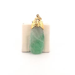 1970s 24k Yellow Gold Carved Jadeite Pendant