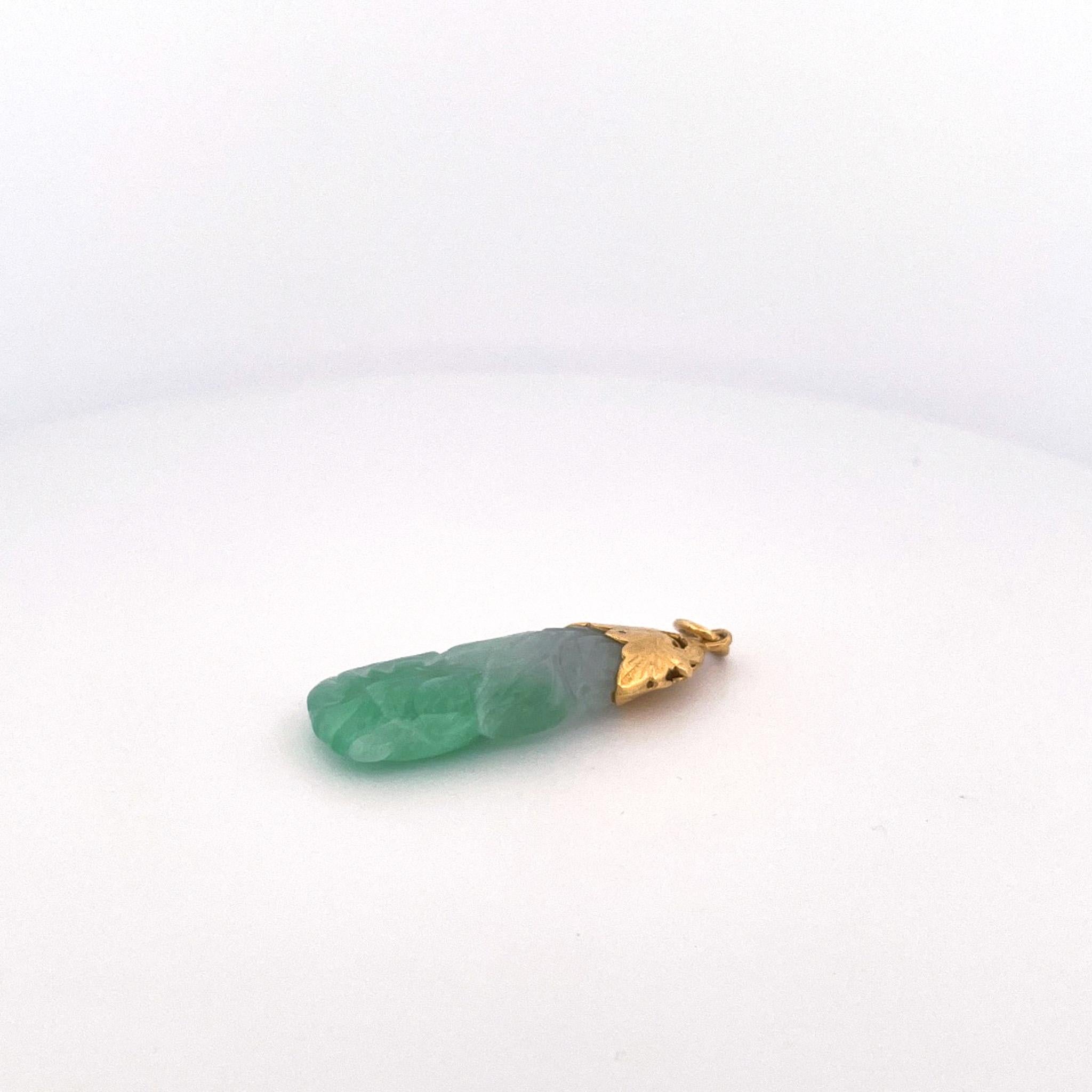 Uncut 1970s 24k Yellow Gold Carved Jadeite Pendant For Sale