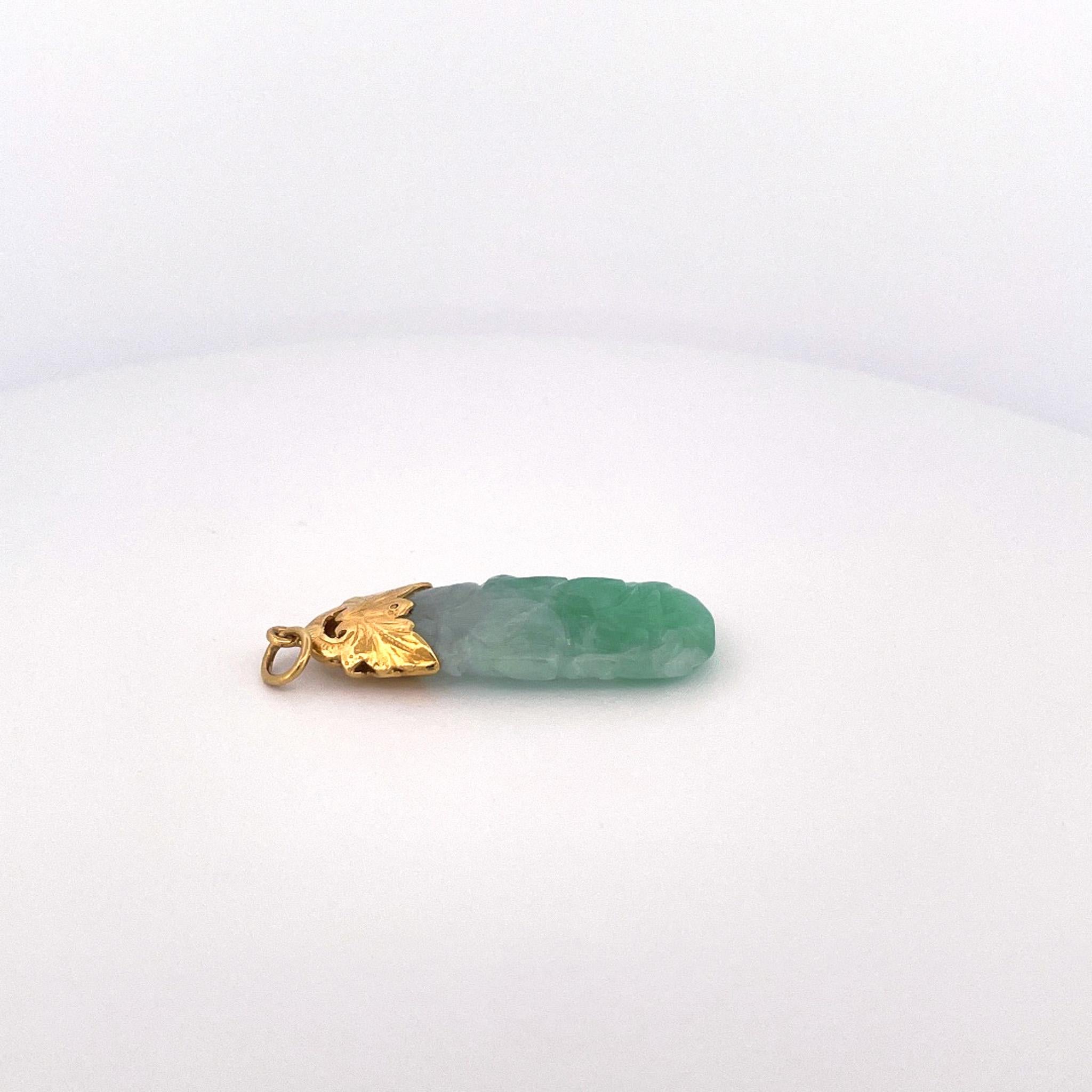 Women's or Men's 1970s 24k Yellow Gold Carved Jadeite Pendant For Sale