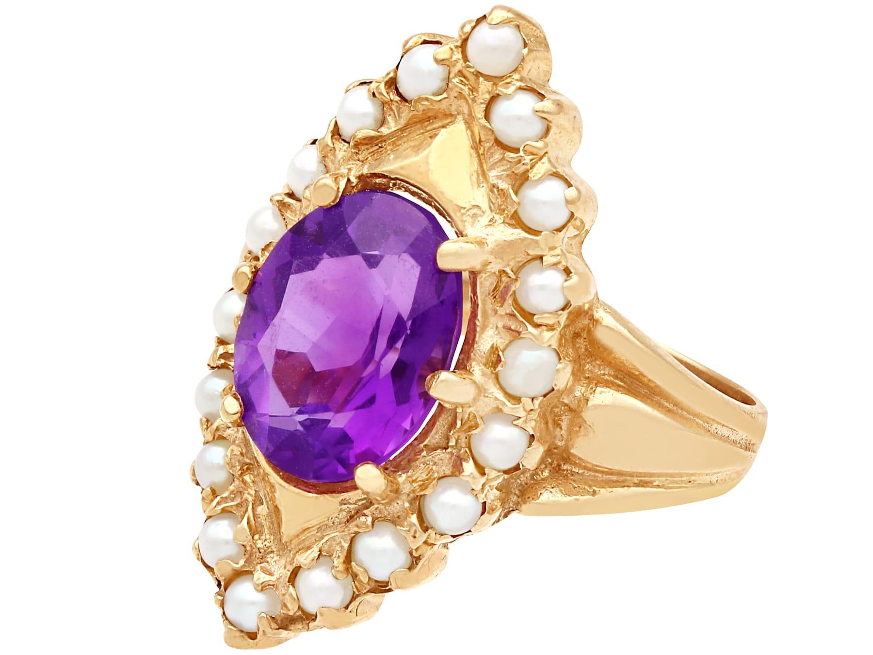 1970s, 2.51 Carat Amethyst and Seed Pearl Yellow Gold Cocktail Ring In Excellent Condition For Sale In Jesmond, Newcastle Upon Tyne