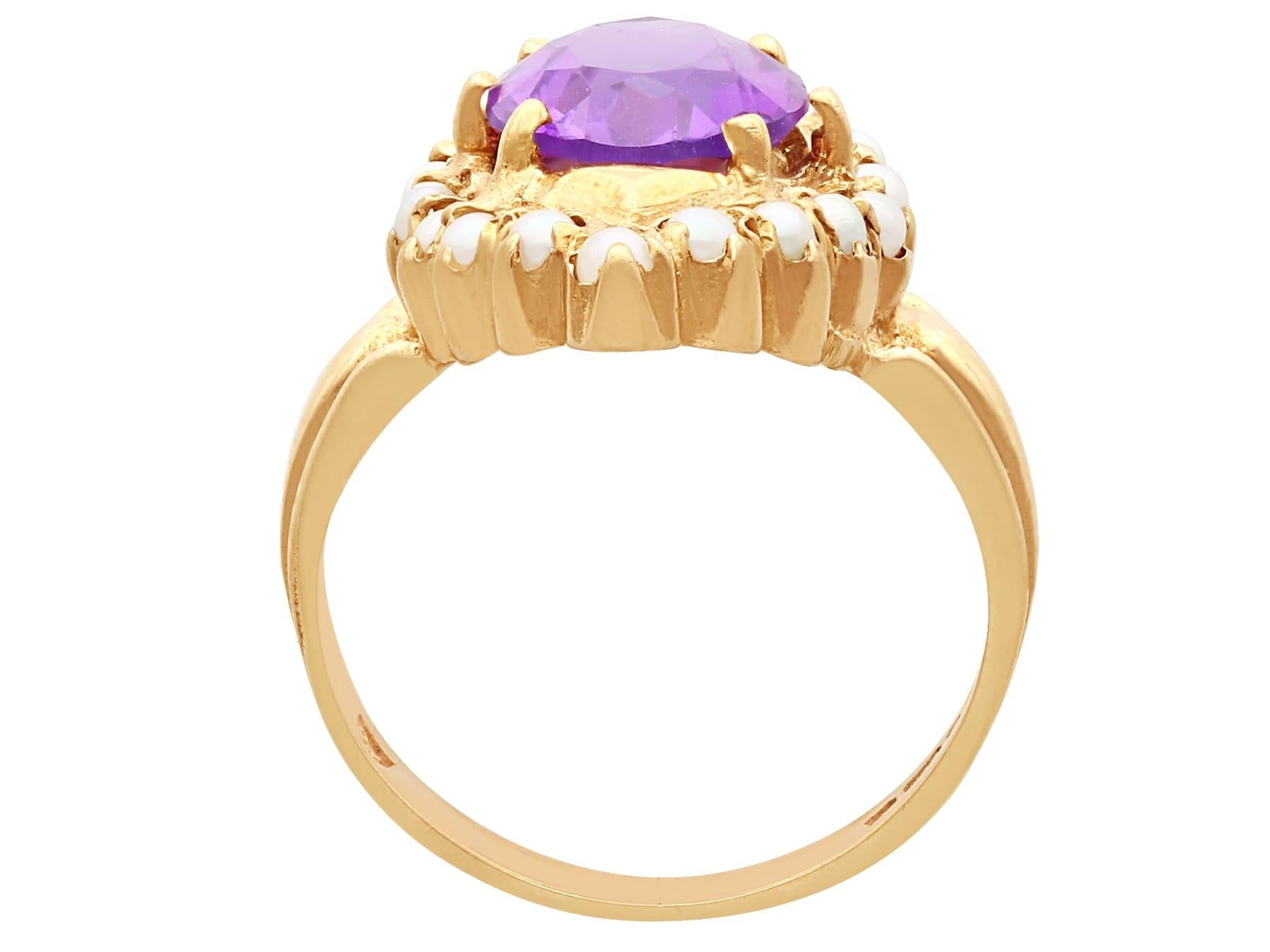 1970s, 2.51 Carat Amethyst and Seed Pearl Yellow Gold Cocktail Ring For Sale 1