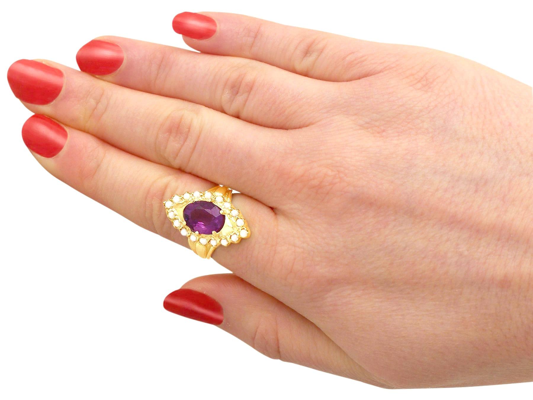 1970s, 2.51 Carat Amethyst and Seed Pearl Yellow Gold Cocktail Ring For Sale 3